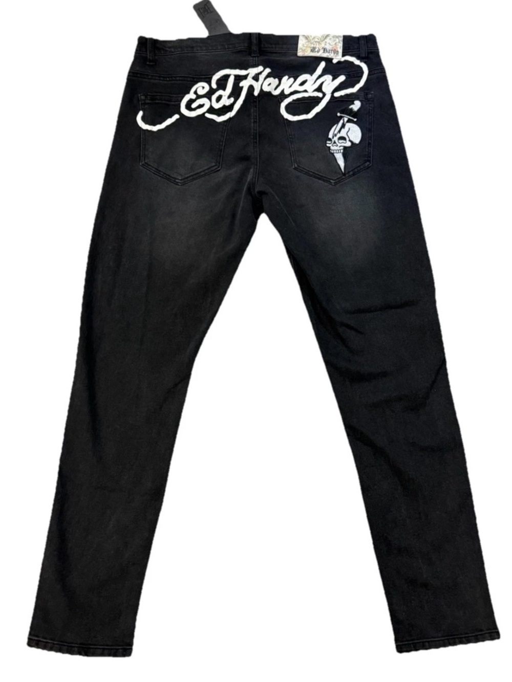 Ed Hardy Black Skinny Jeans with White Script & Skull Accent